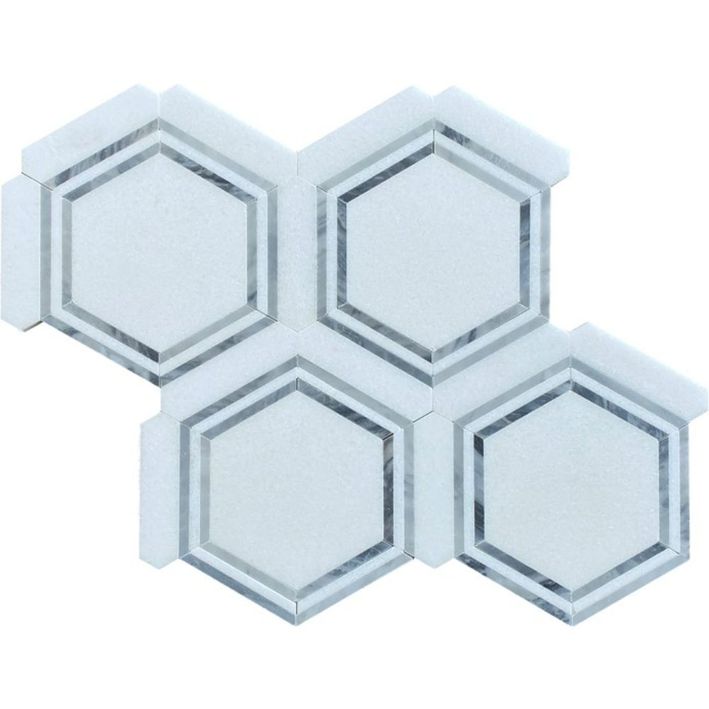 Belluno Designs GEO-CART Amelia 6.5" x 6"  Thassos & Nero Hexagon Polished Mosaic Wall & Floor Tile 